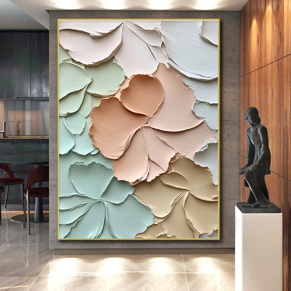 Textured Floral Relief Abstract Painting with Soft Pastel Tones WINK001