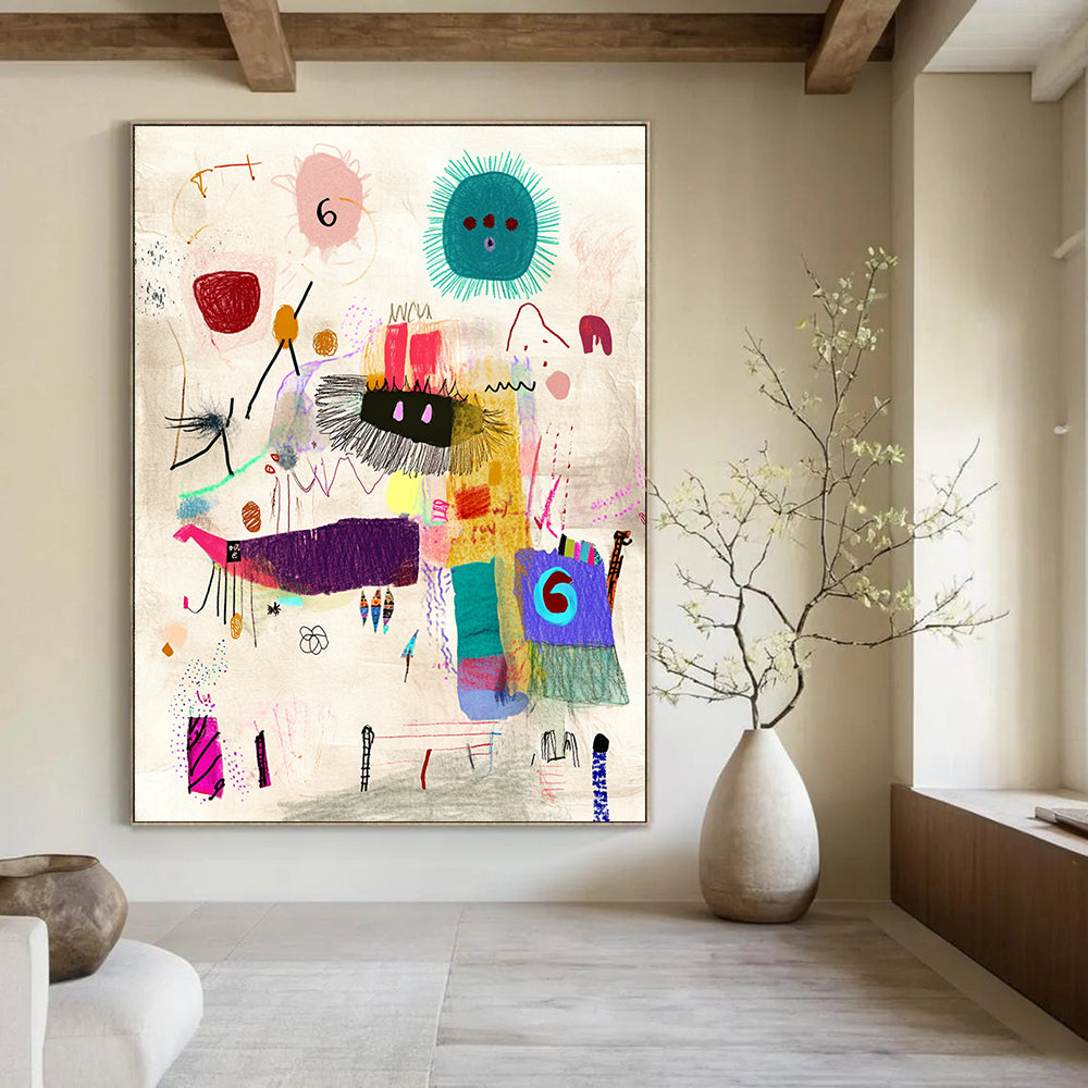 Whimsical Doodle Abstract Painting with Playful Forms GAB0102