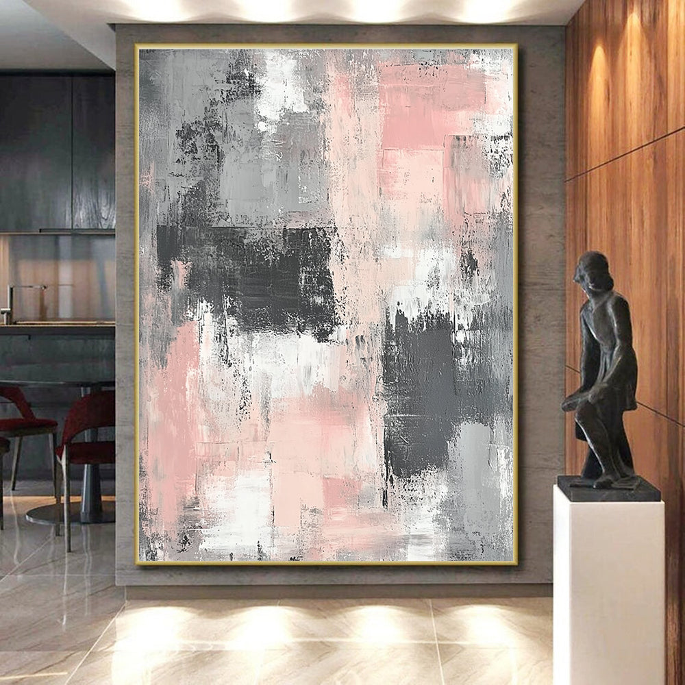 Gray and Pink Abstract Painting with Textured Layers WINK860