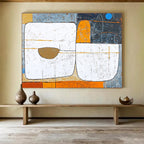 Rustic Geometric Abstract Painting with Earthy Textured Surfaces ABS534