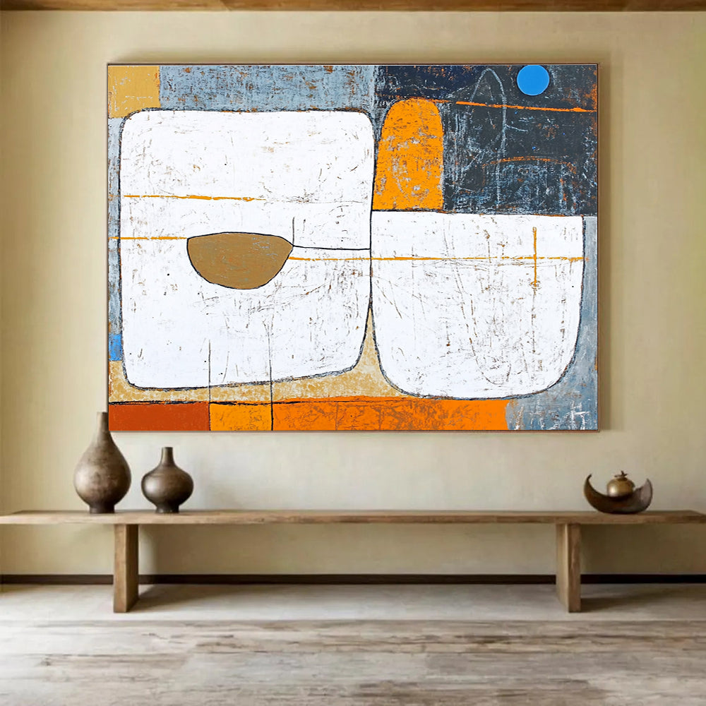 Rustic Geometric Abstract Painting with Earthy Textured Surfaces ABS534