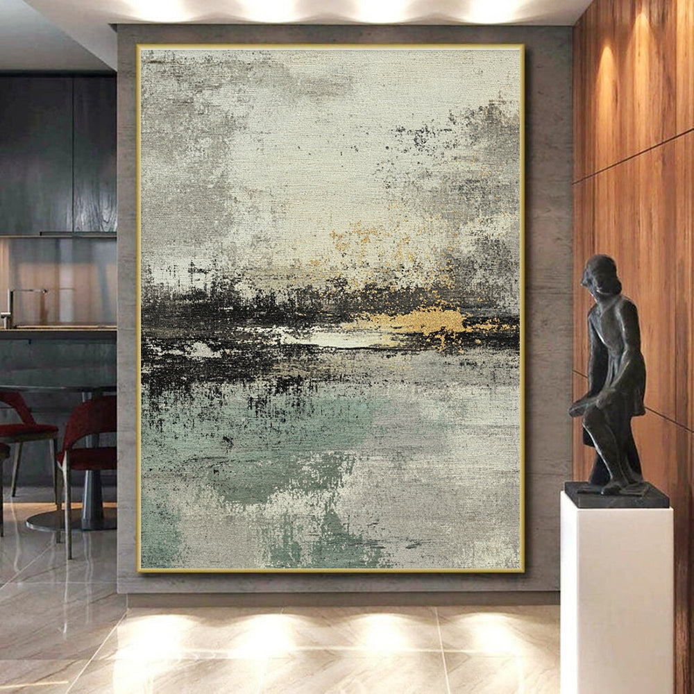 Gray, Gold and Green Abstract Landscape Abstract Painting with Subtle Serenity WINK034
