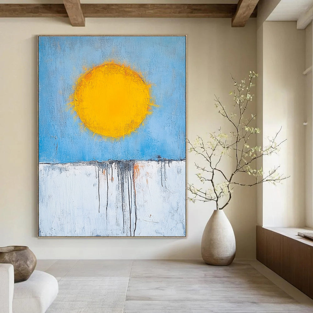 Sun Over Dripping Horizon Abstract Painting for Bohemian - Style Cafes GAB0835