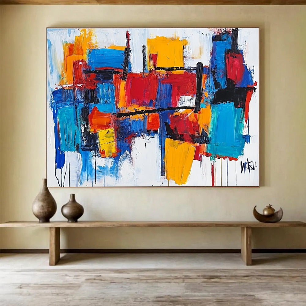 Color - Blocked Abstract Cityscape Painting with Bold Urban Energy ABS421
