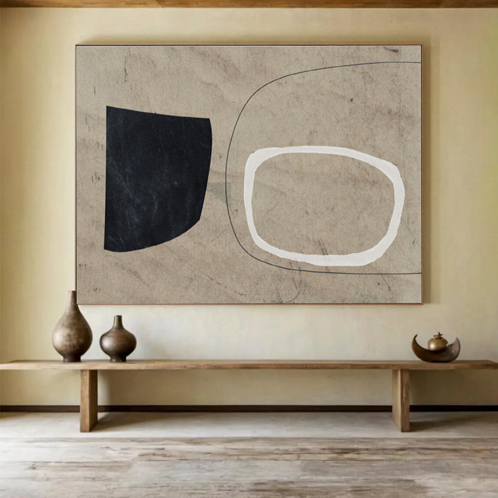 Black - White - Beige Abstract Painting for Timeless Interiors YHT113