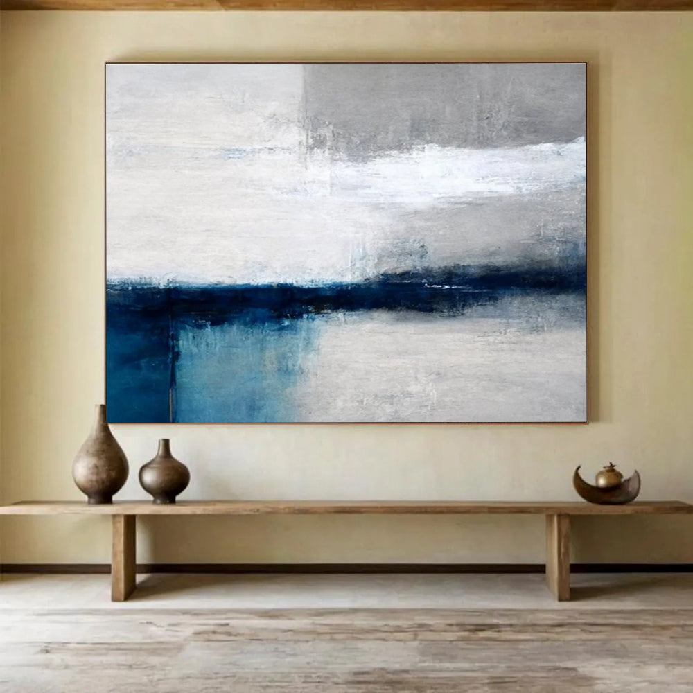 Repeated Blue - Grey Abstract Painting for Cohesive Interiors YHT058