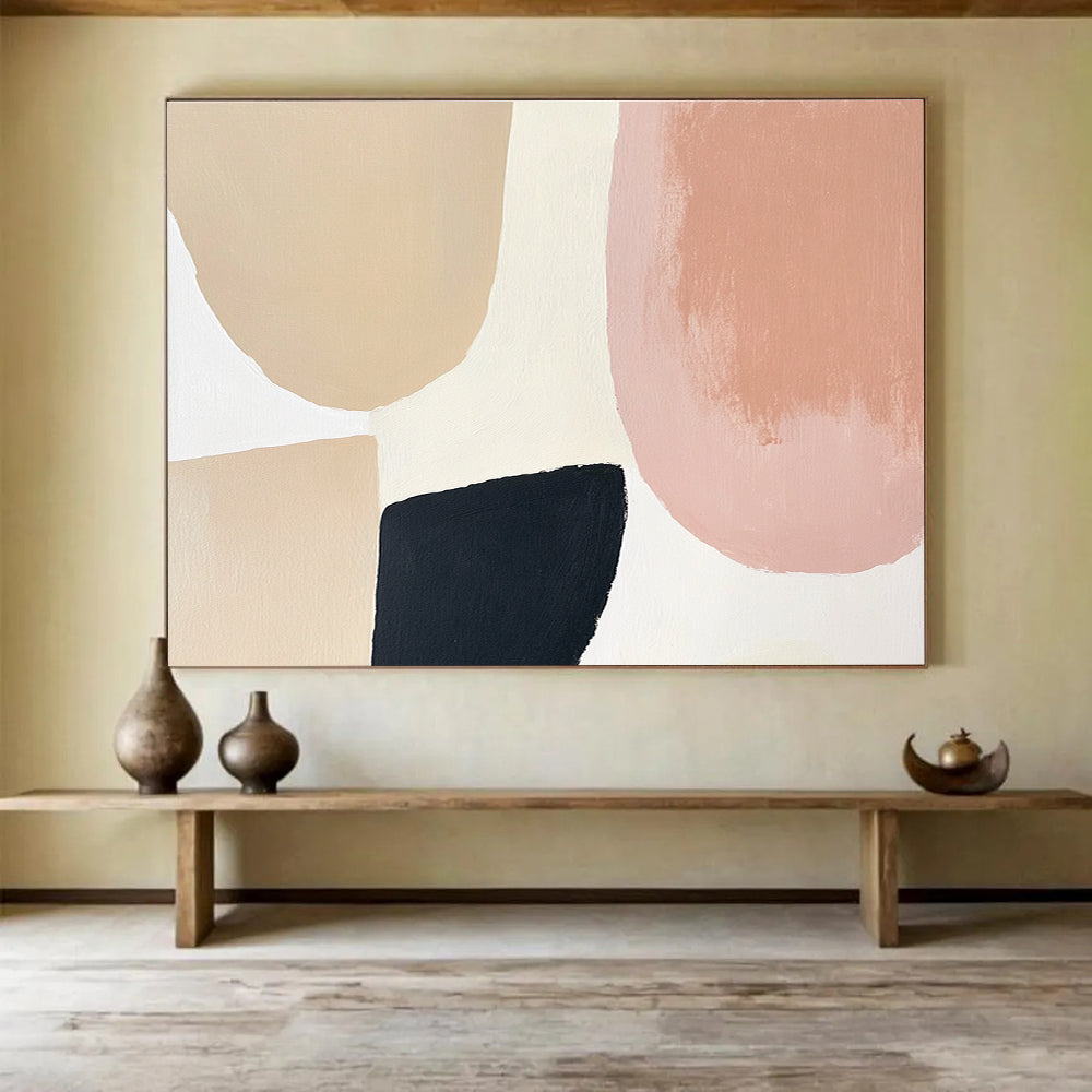 Beige, Pink, and Black Abstract Painting with Modern Simplicity ABS438