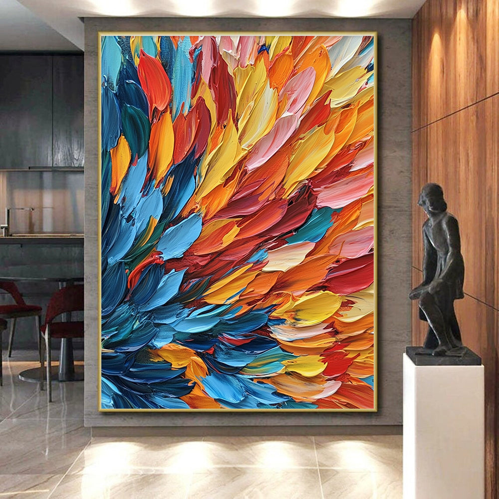 Feather - like Color Strokes Abstract Painting with Graceful Movement WINK083