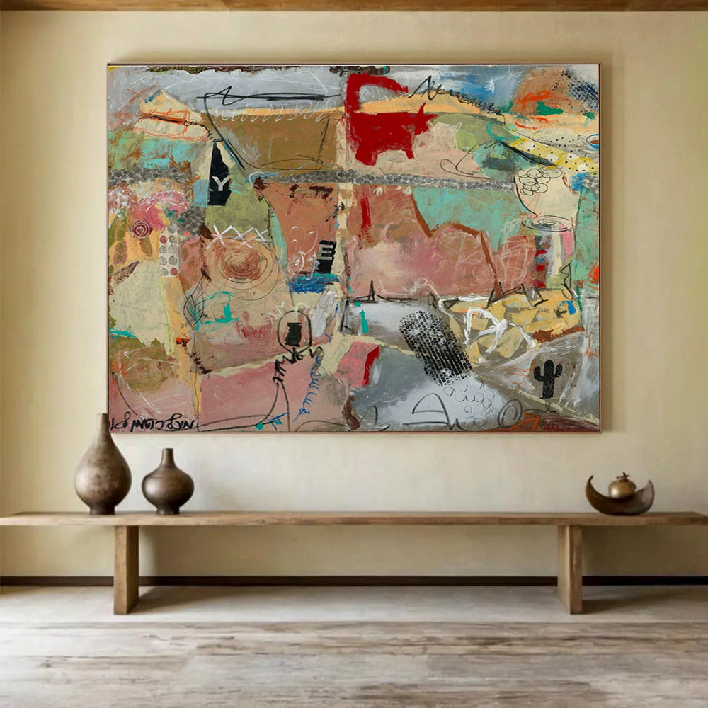 Mixed - Media Abstract Landscape Painting for Eclectic Home Decor YHT243