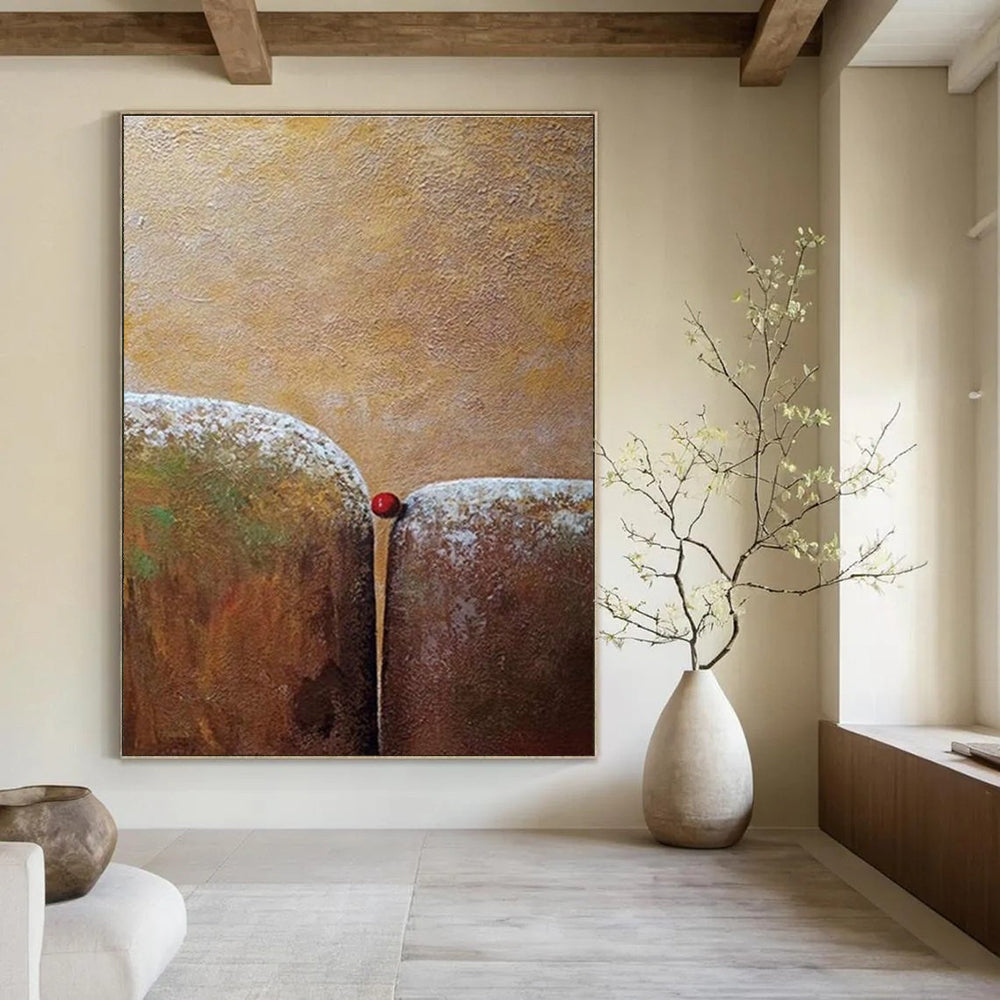 Two Forms with Red Sphere Abstract Painting for Thought - Provoking Study Spaces HENG033
