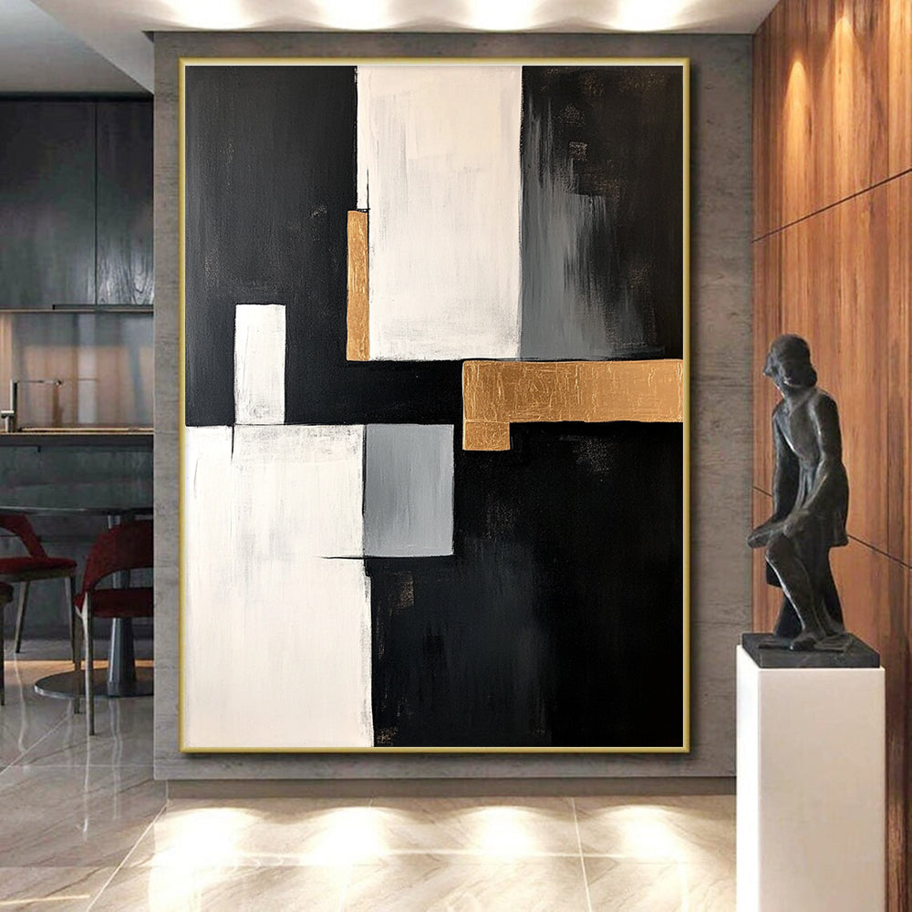 Geometric Abstract Painting with Gold Accents and Modern Elegance WINK508