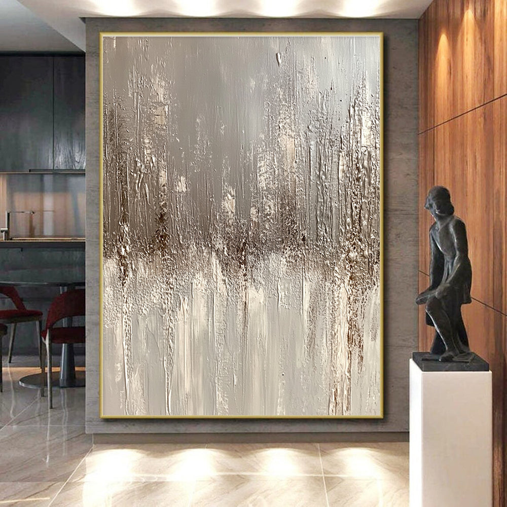 Textured Gray and White Abstract Painting with Subtle Depth WINK247