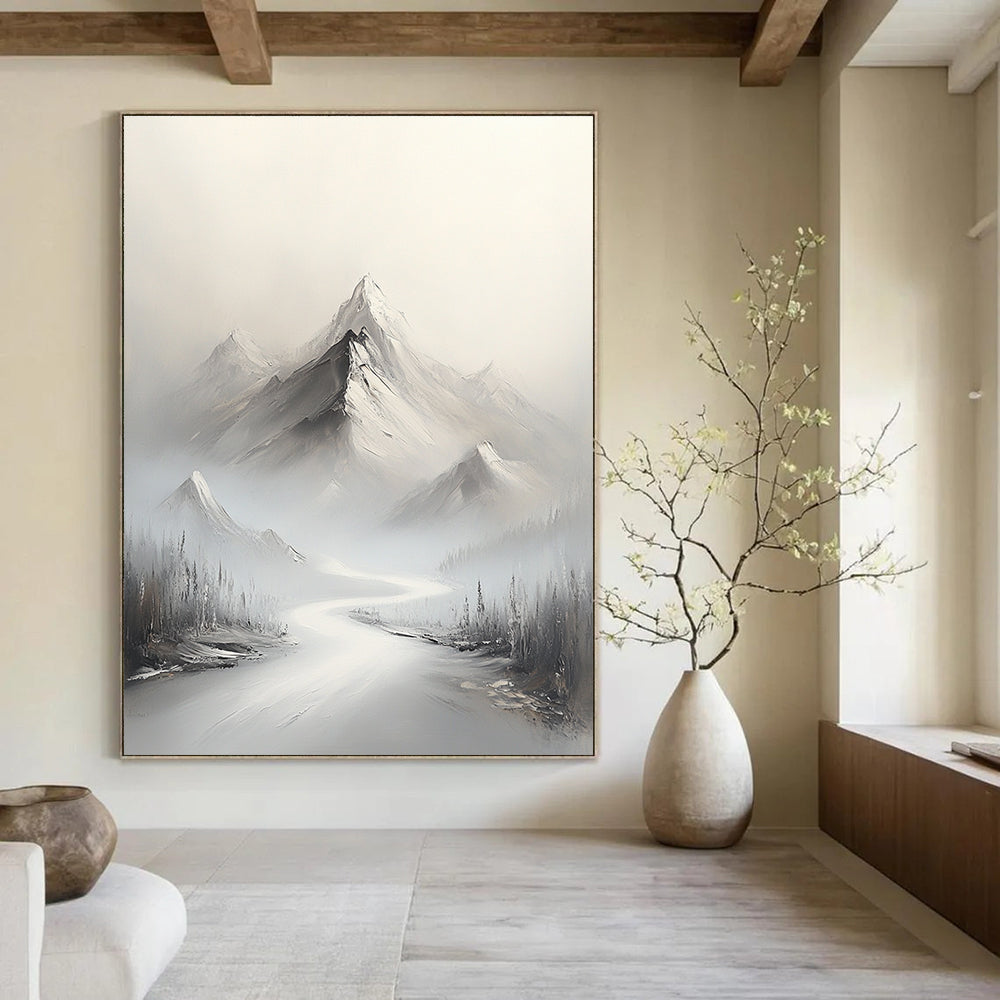 Misty Mountain River Ethereal Landscape Abstract Painting for Tranquil Spaces GAB1540