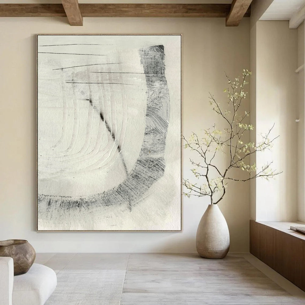 Minimalist Black - White Abstract Painting for Zen - Inspired Bedrooms HENG214