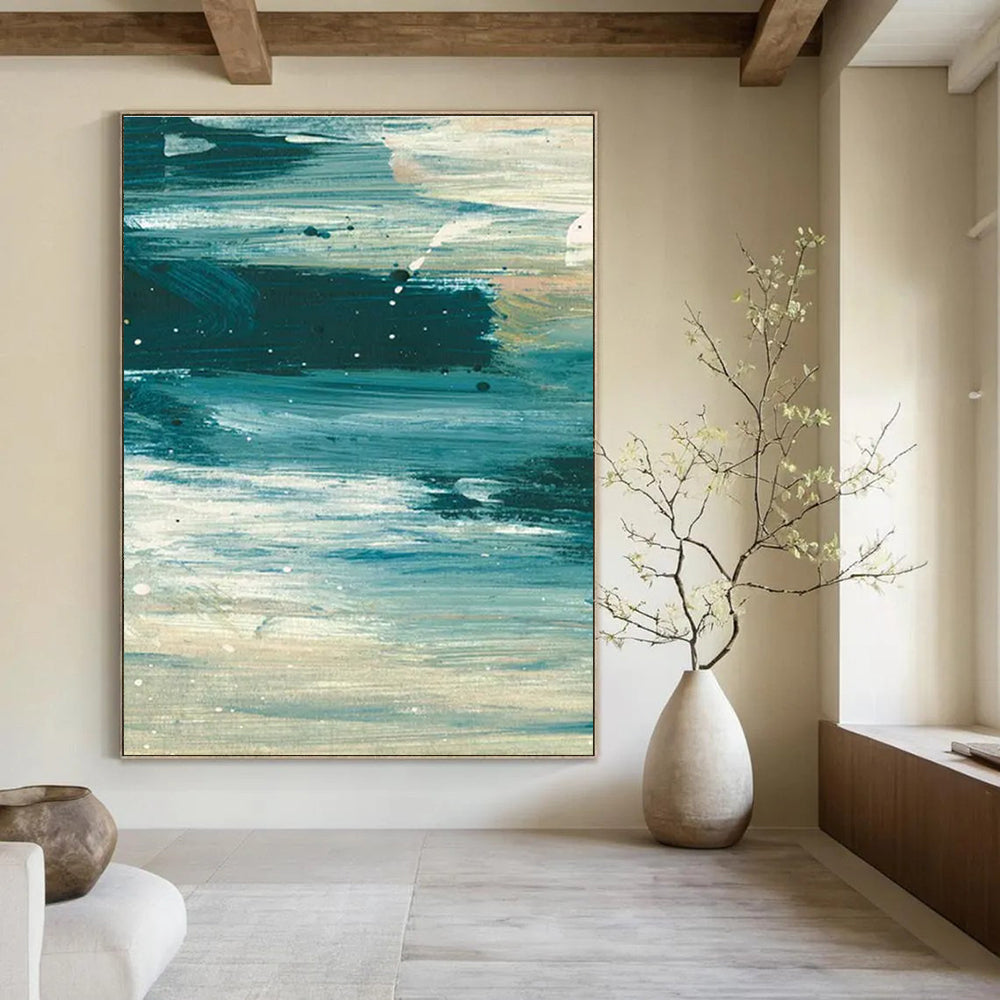 Dynamic Blue - White Abstract Painting for Modern Living Room Corners HENG177
