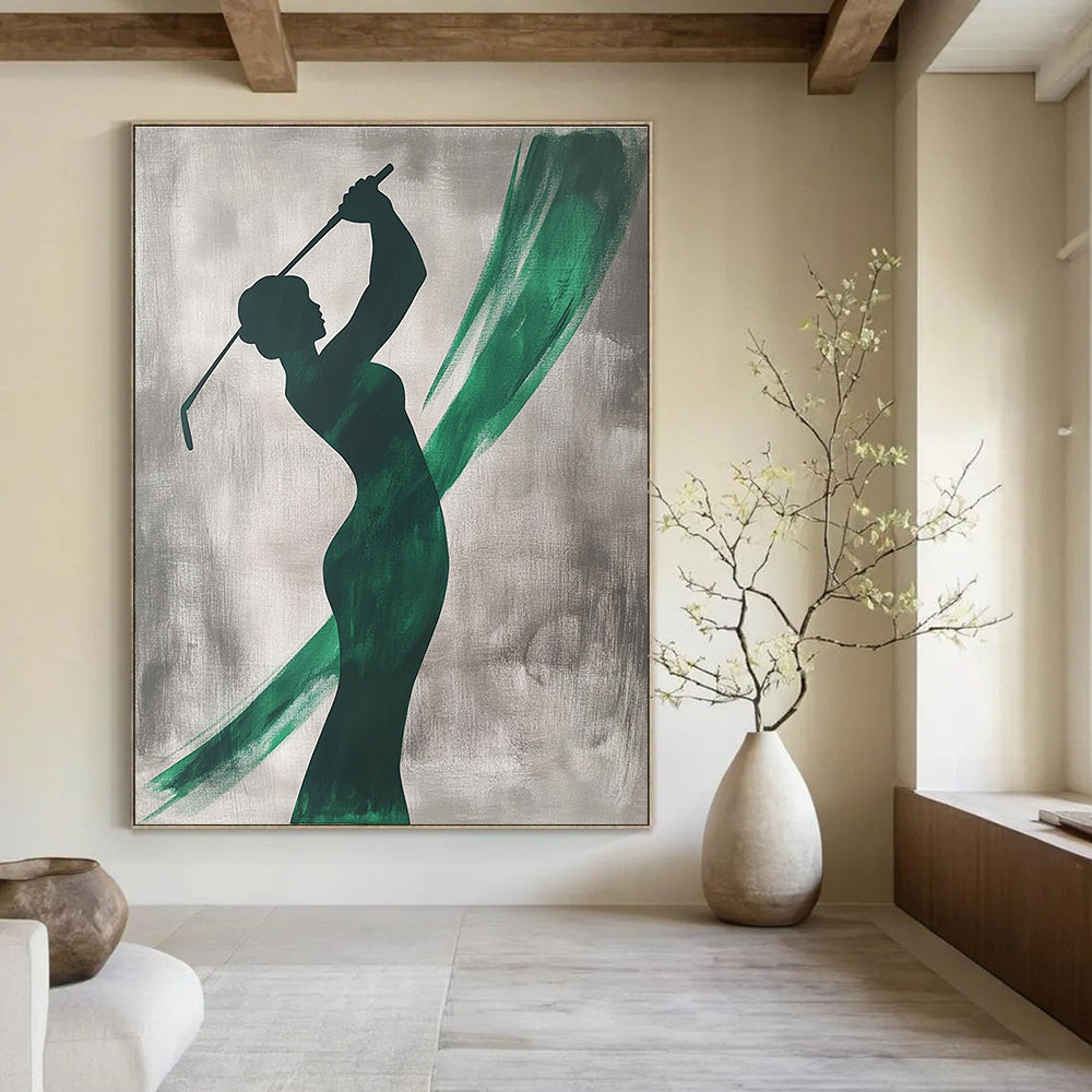 Golf Player Silhouette Abstract Painting of Athletic Grace GAB0201