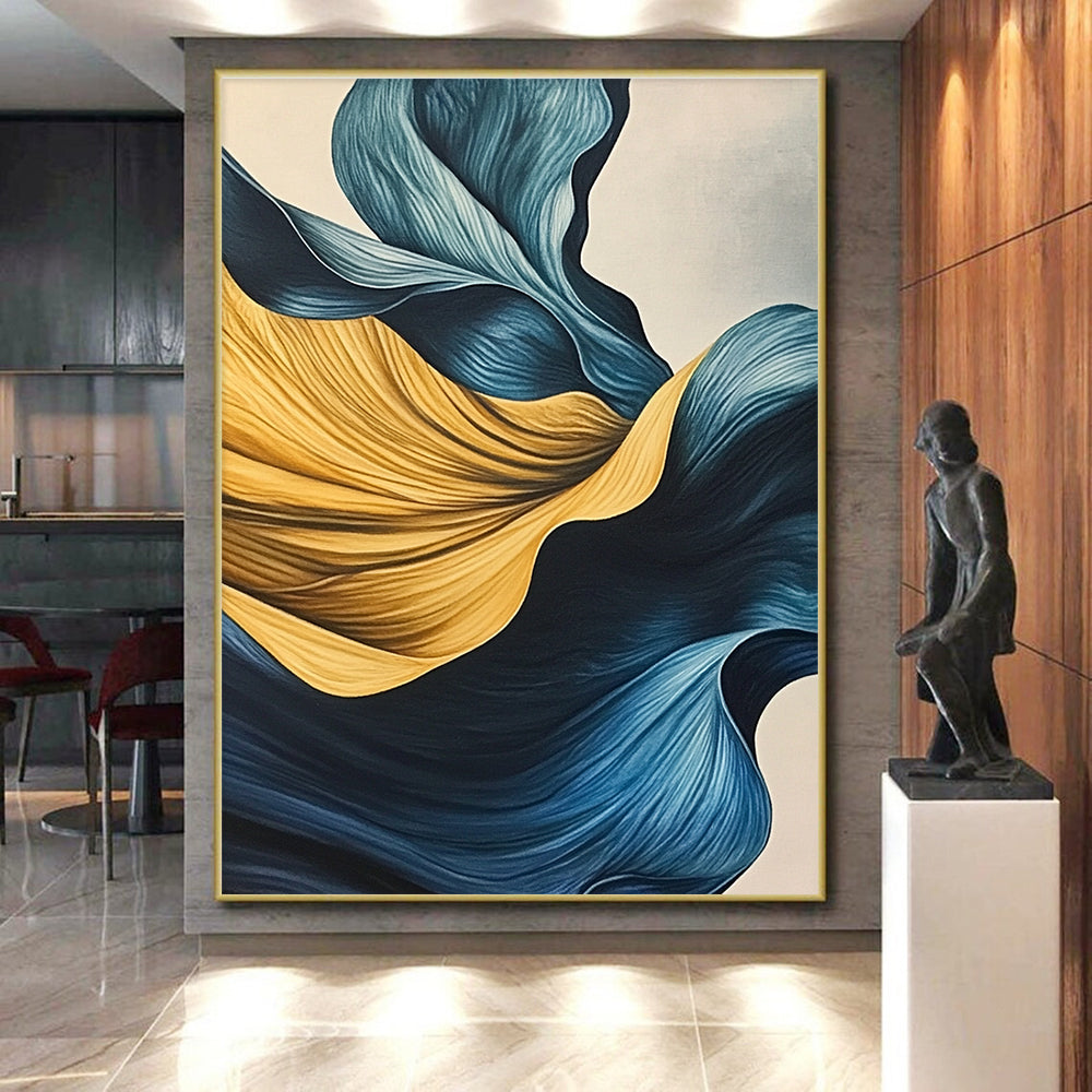 Blue and Yellow Flowing Shapes Abstract Painting with Graceful Movement WINK049