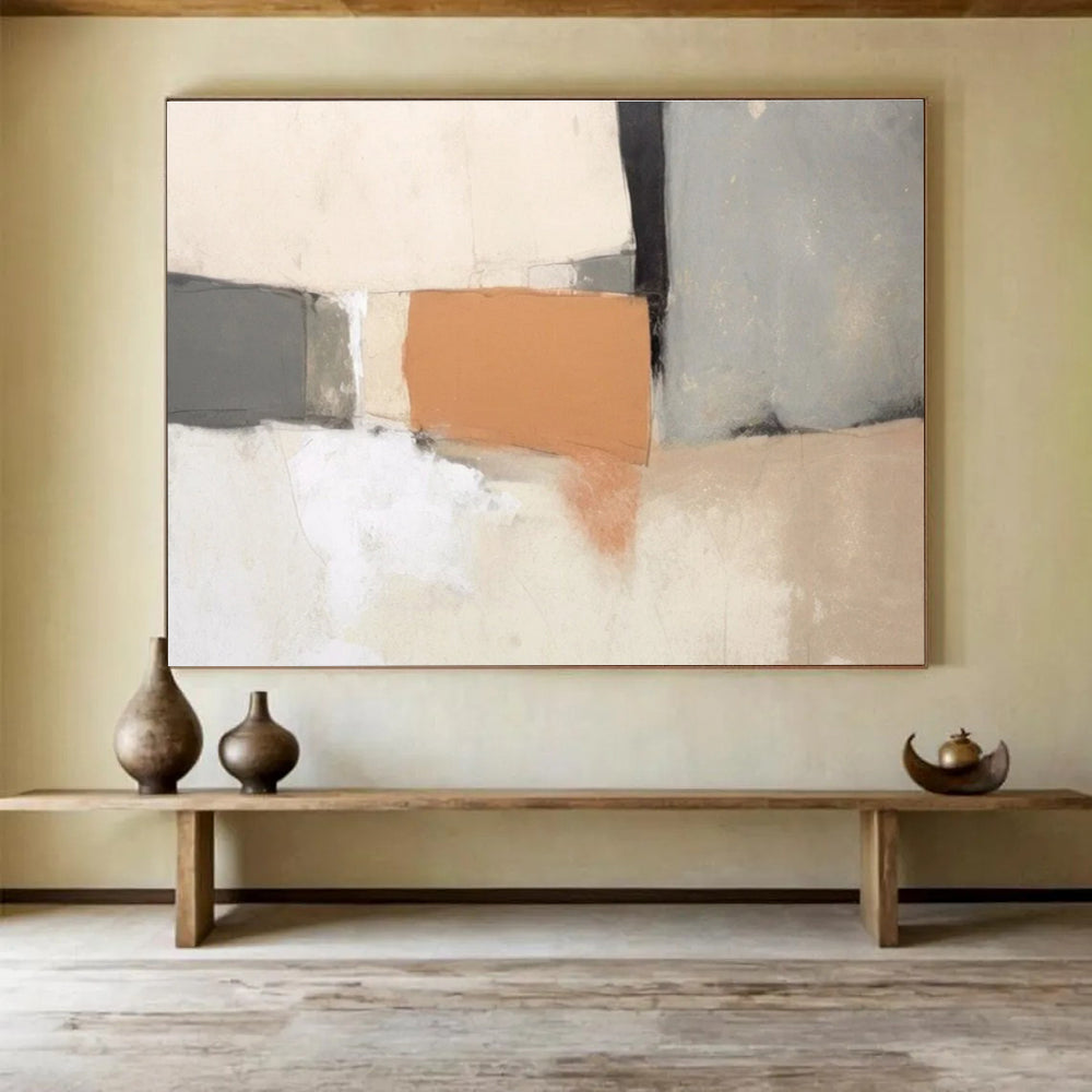 Neutral - Toned Geometric Abstract Painting for Timeless Interiors YHT075