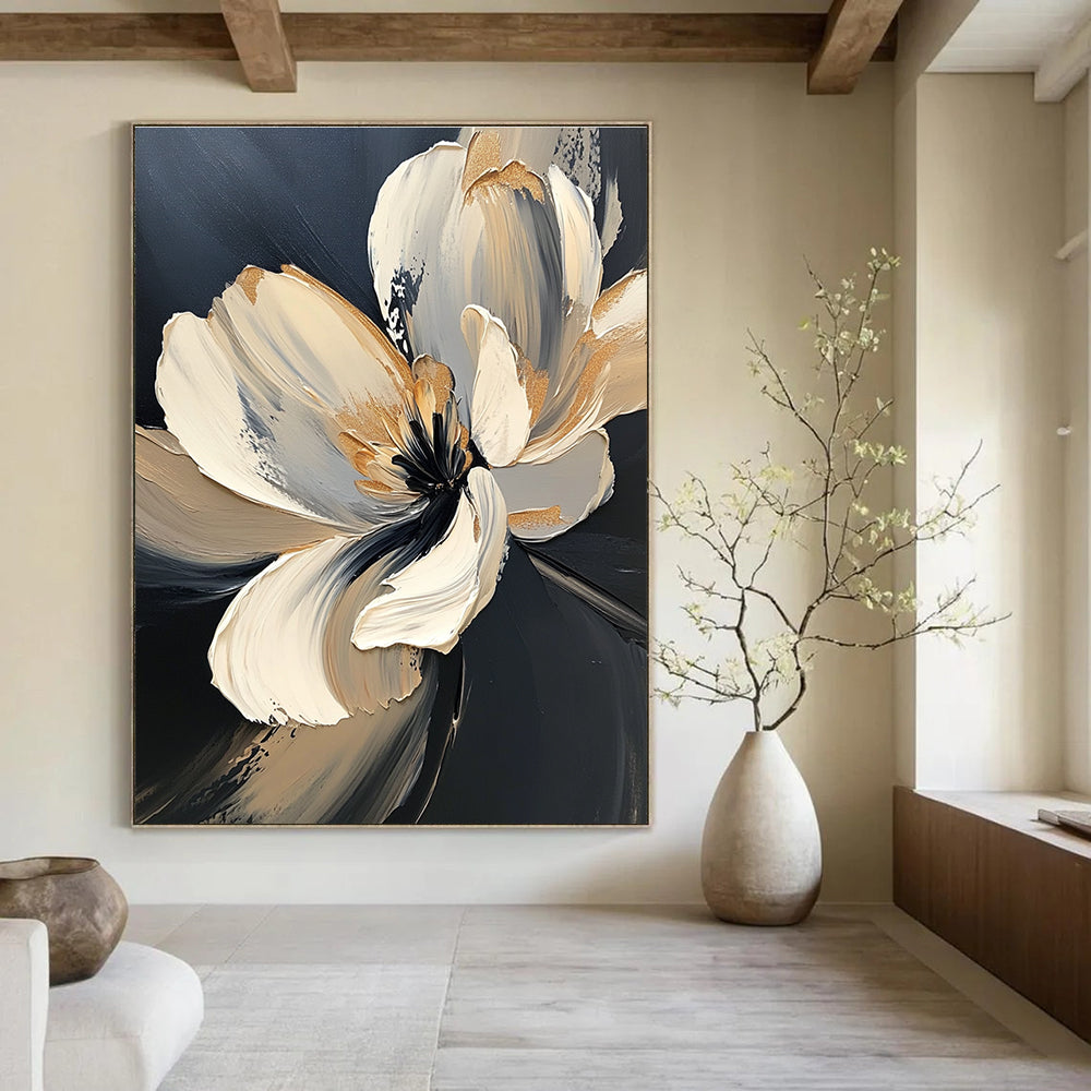 Textured Flower Abstract Painting with Gold Details GAB0707