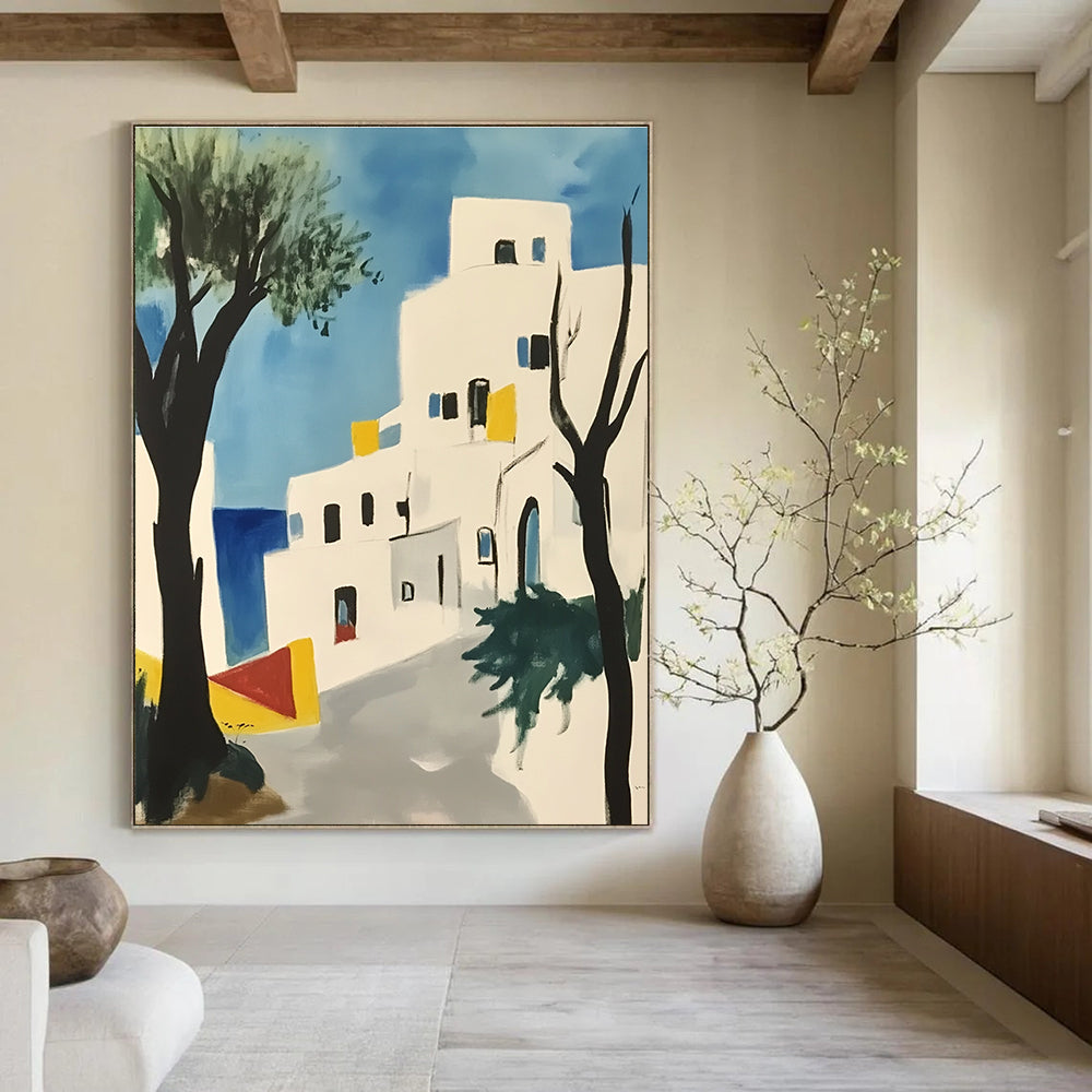 Coastal Village Art Vibrant Landscape Abstract Painting GAB0255