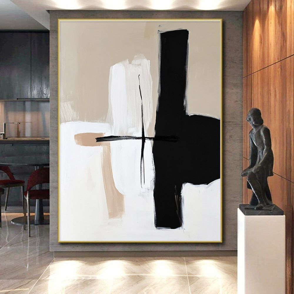 Beige Black White Abstract Painting with Minimalist Charm WINK668