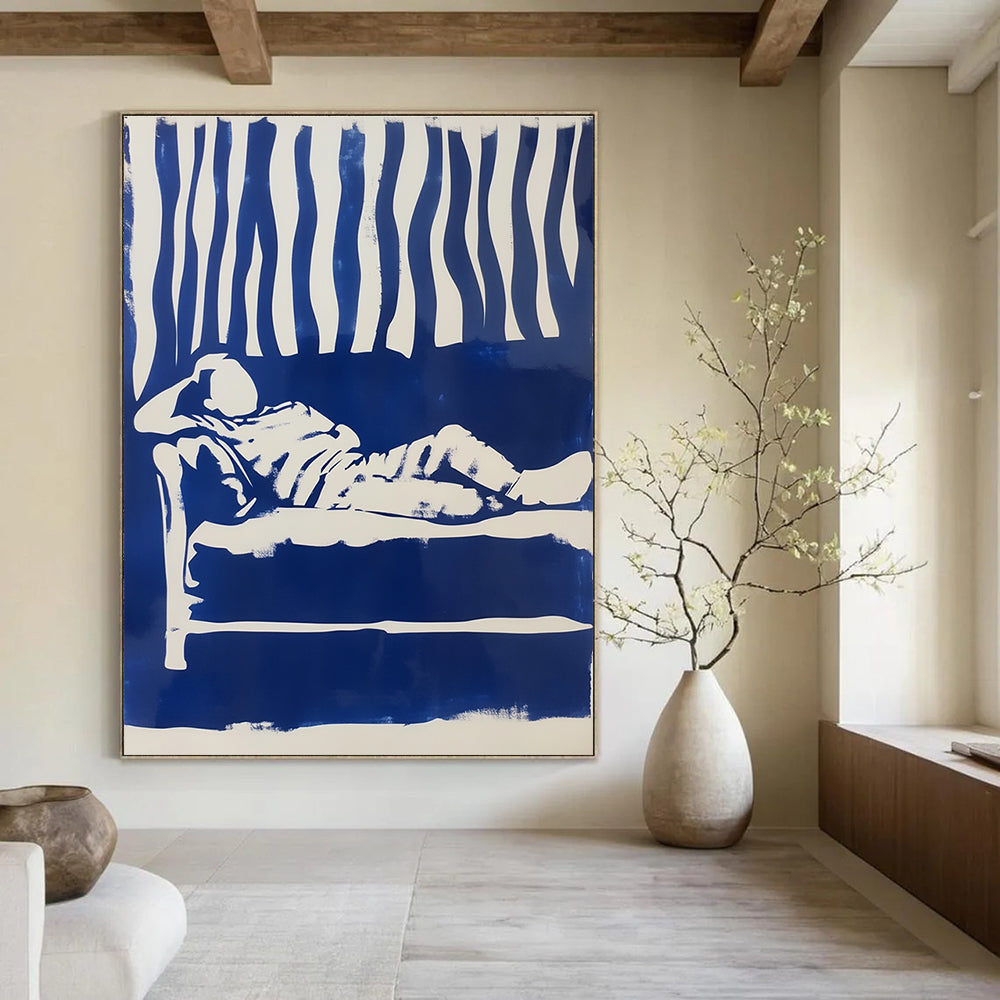 Blue and White Figure Minimalist Abstract Painting GAB0369