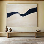 Wavy Black Line on Beige Abstract Painting ABS585
