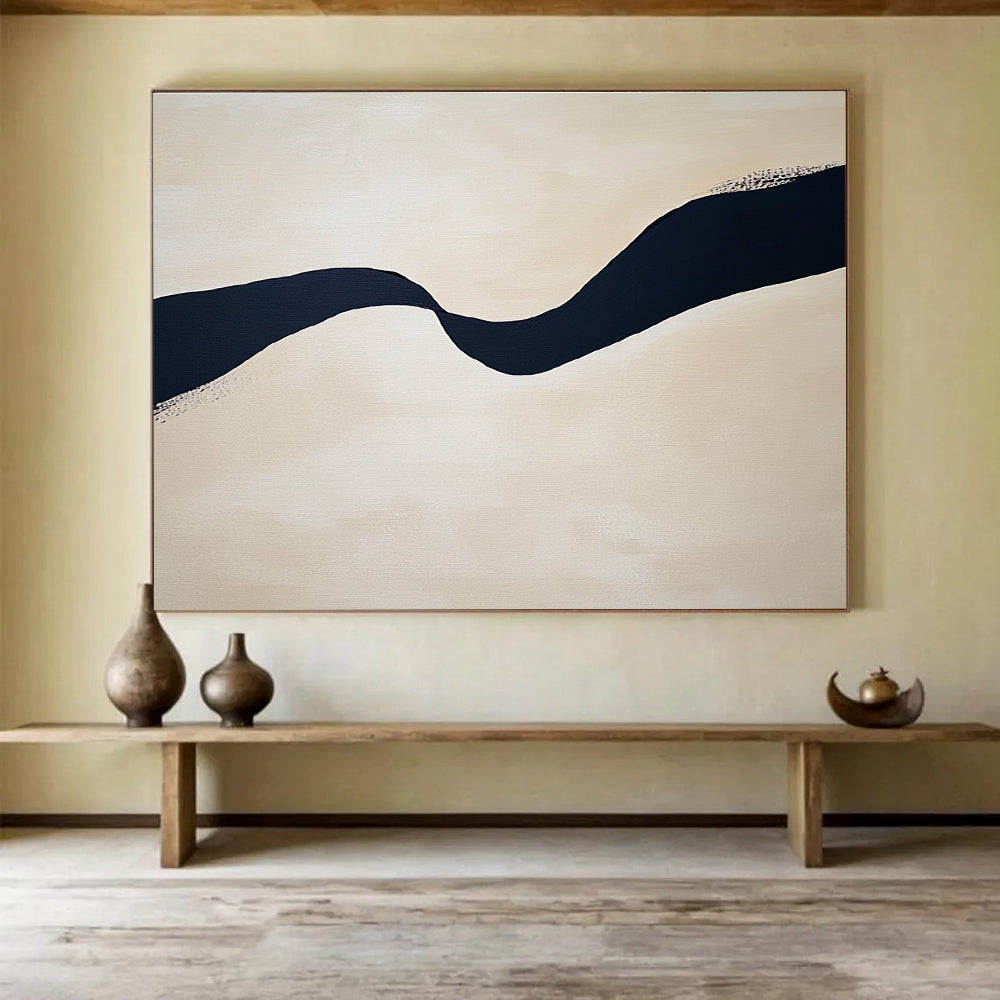 Wavy Black Line on Beige Abstract Painting ABS585
