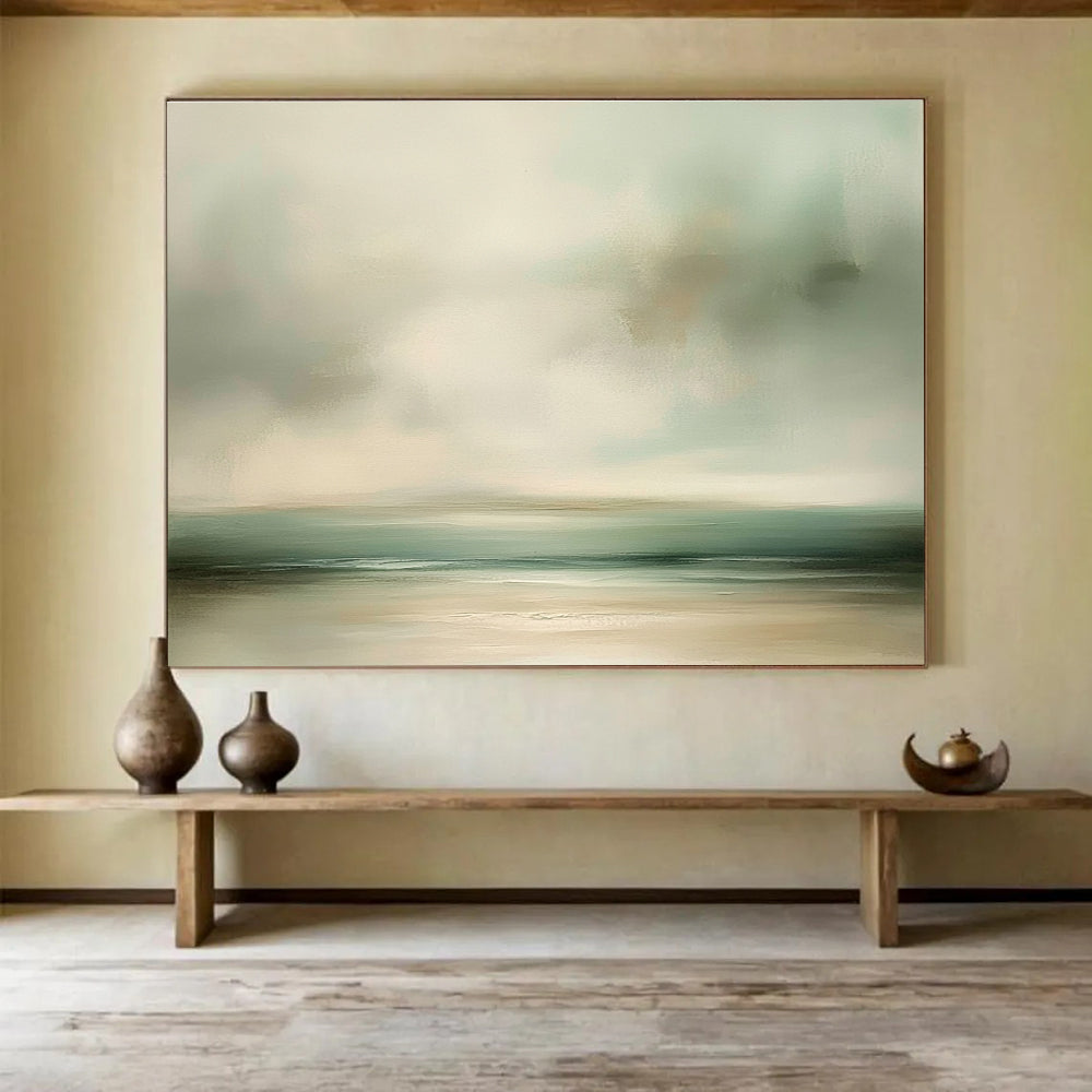 Soft - Toned Coastal Serenity Abstract Painting with Airy Brushstrokes ABS230