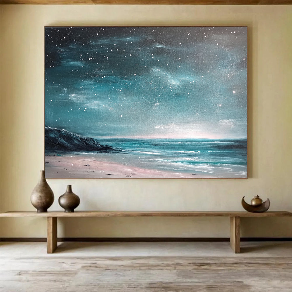 Celestial Beachscape Painting with Calm Mysterious Tones ABS556