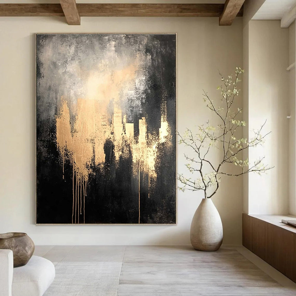 Golden Gray Abstract - Mysterious Urban - Inspired Abstract Painting GAB0651