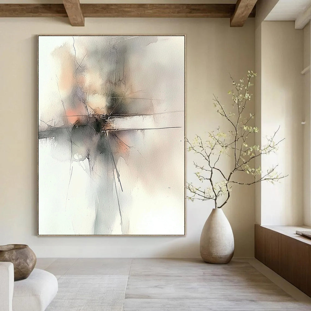 Soft Gray Abstract Painting for Minimalist Spa Waiting Rooms GAB1257
