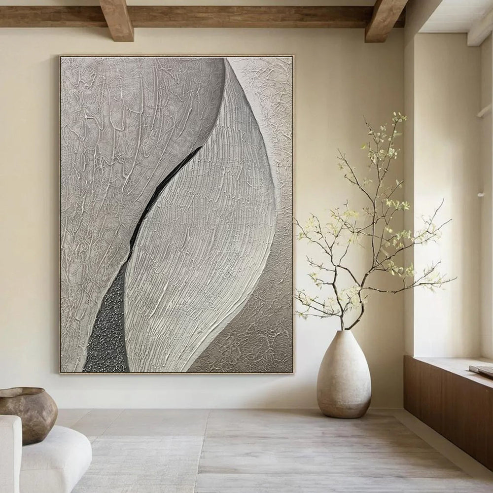 Textured Gray Leaf - Like Abstract Painting for Nature - Inspired Spas HENG517