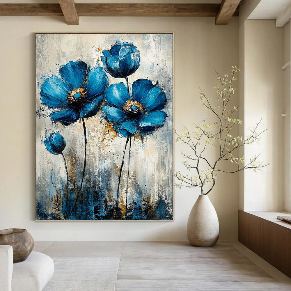 Textured Blue Flowers - Tactile Botanical Abstract Painting GAB0474