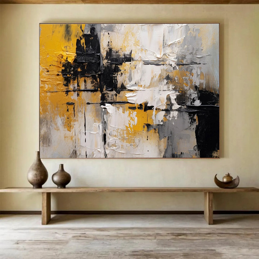 Yellow - Black Abstract Painting for Bold Interiors YHT084