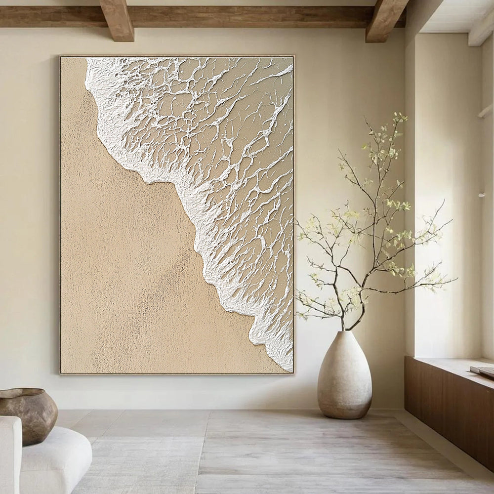 Beach Wave with Intricate Foam Abstract Painting with Detailed Textures GAB0078