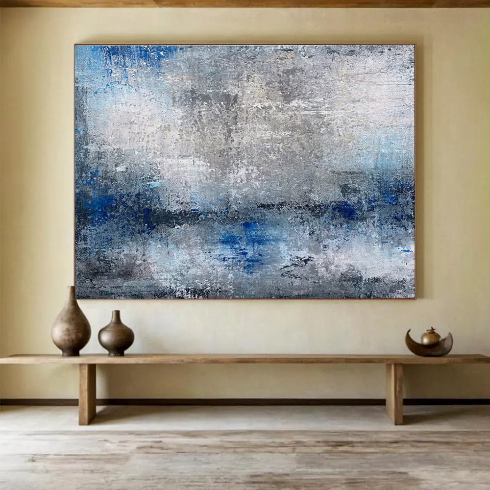 Gray and Blue Abstract Textures Painting for Serene Office Environments YHT341