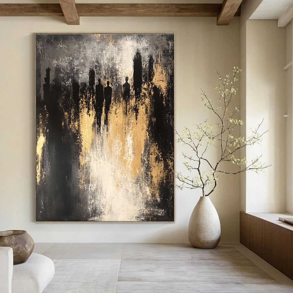 Silhouettes in Gold and Gray Abstract Painting for Modern Art Galleries GAB0836