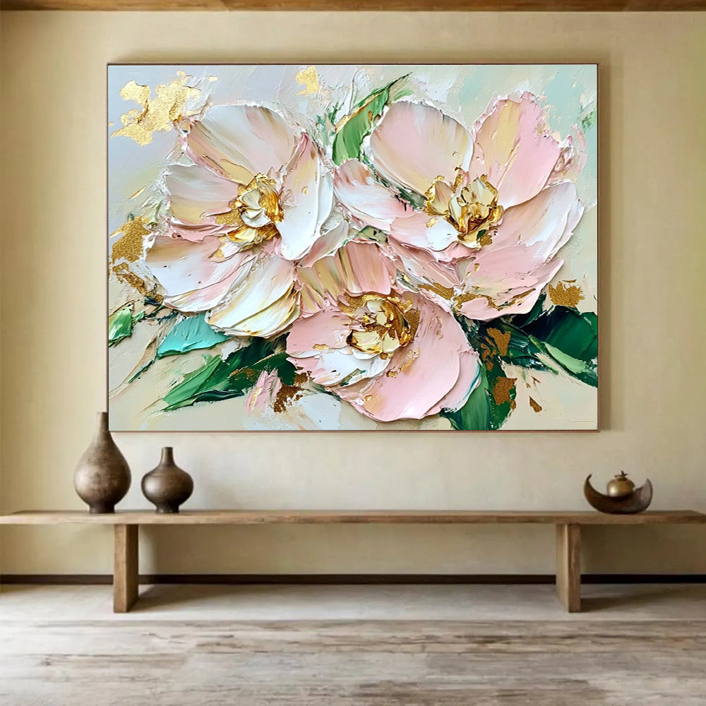 Pink Flowers with Gold Accents Abstract Painting ABS282