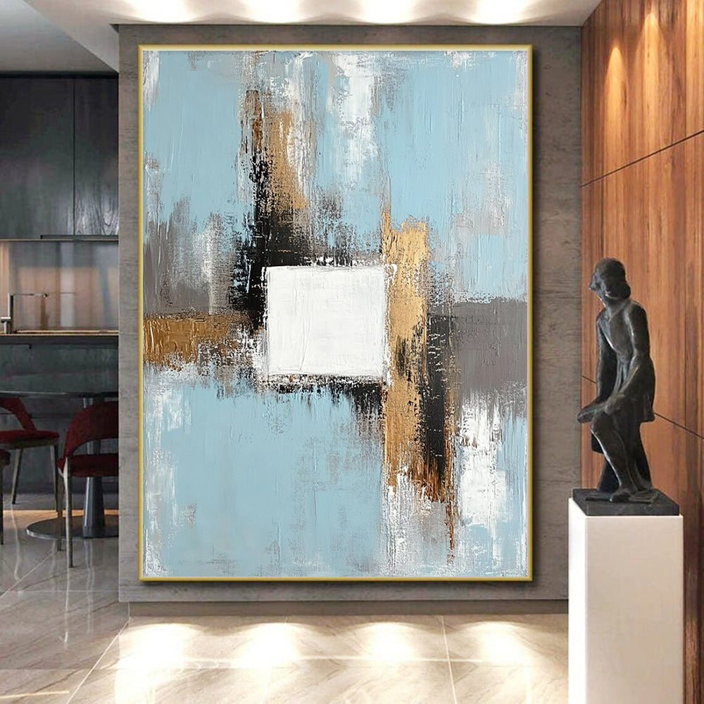Blue Gold Gray Abstract Painting with Modern Sophistication WINK555