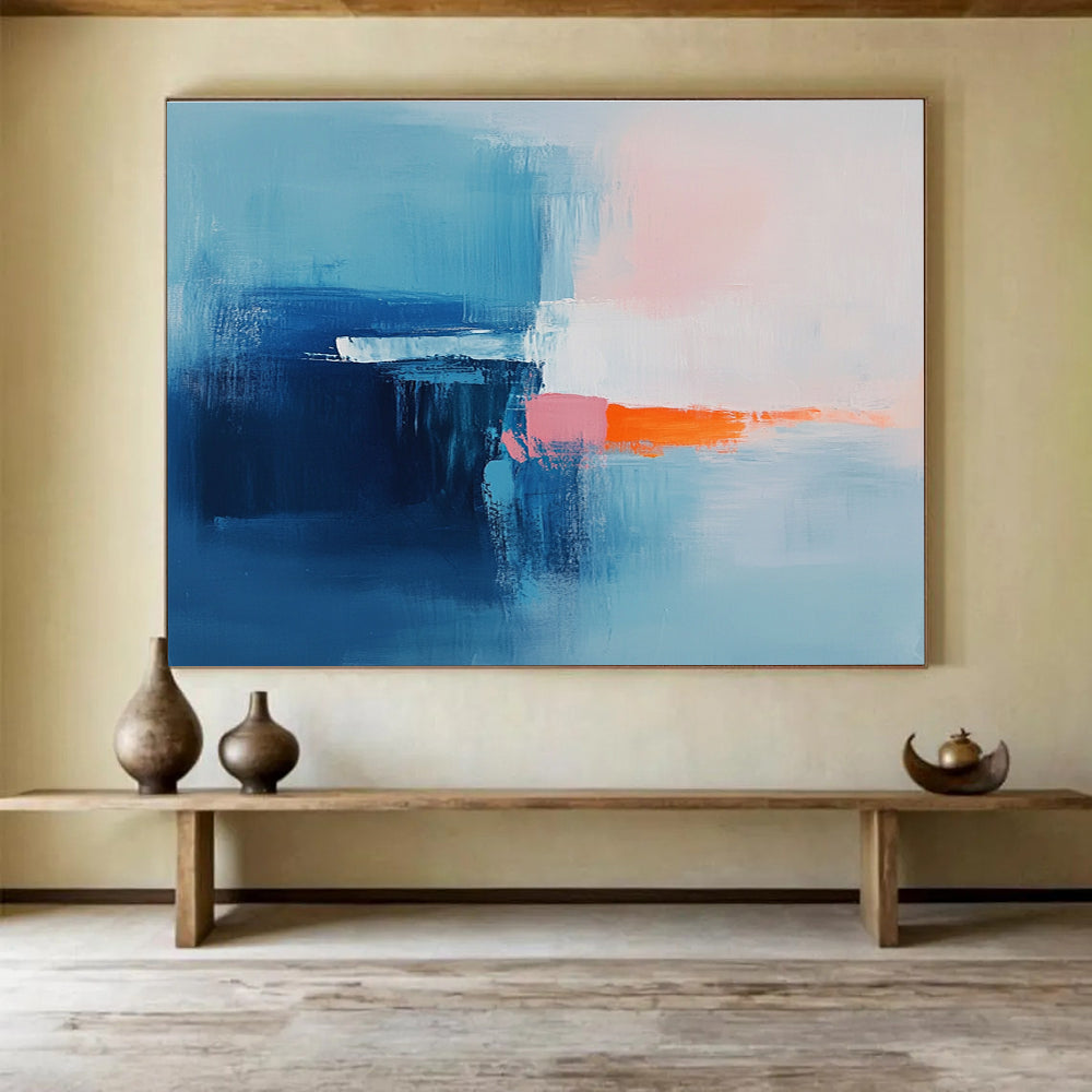Blue and Pink Abstract Painting with Gentle Color Transitions ABS412