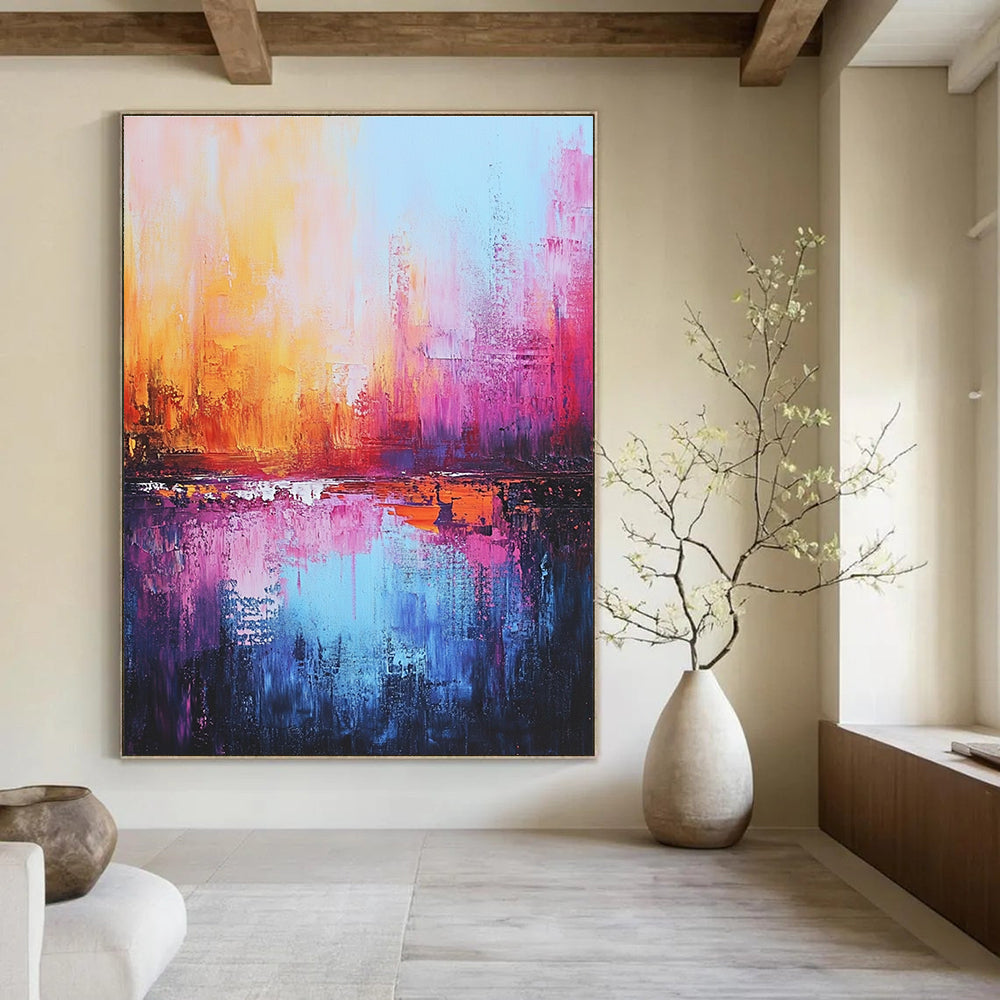 Colorful Cityscape Sunset Abstract Painting for Vibrant Rooftop Bars GAB0805