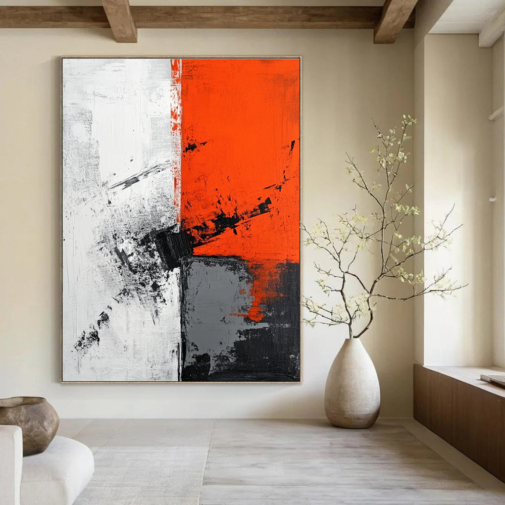 High - Contrast Geometric Abstract Painting for Corporate Boardrooms GAB0878