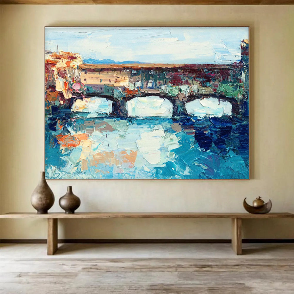 Ancient Bridge Abstract Painting for Riverfront Restaurant Dining Areas YHT455