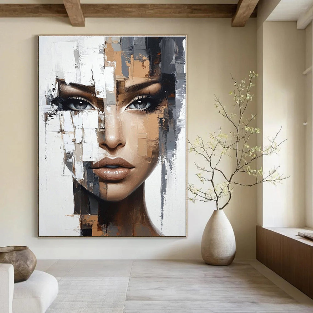 Fragmented Face Abstract Painting with Modern Textures GAB0021