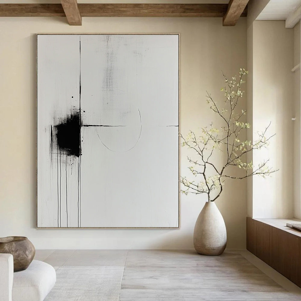 Minimalist Black and White Abstract Painting for Contemporary Studies GAB1008