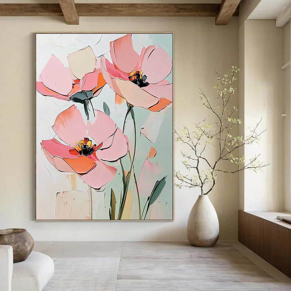 Textured Pink Flower Abstract Painting: Layered Petals & Soft Hues GAB0950