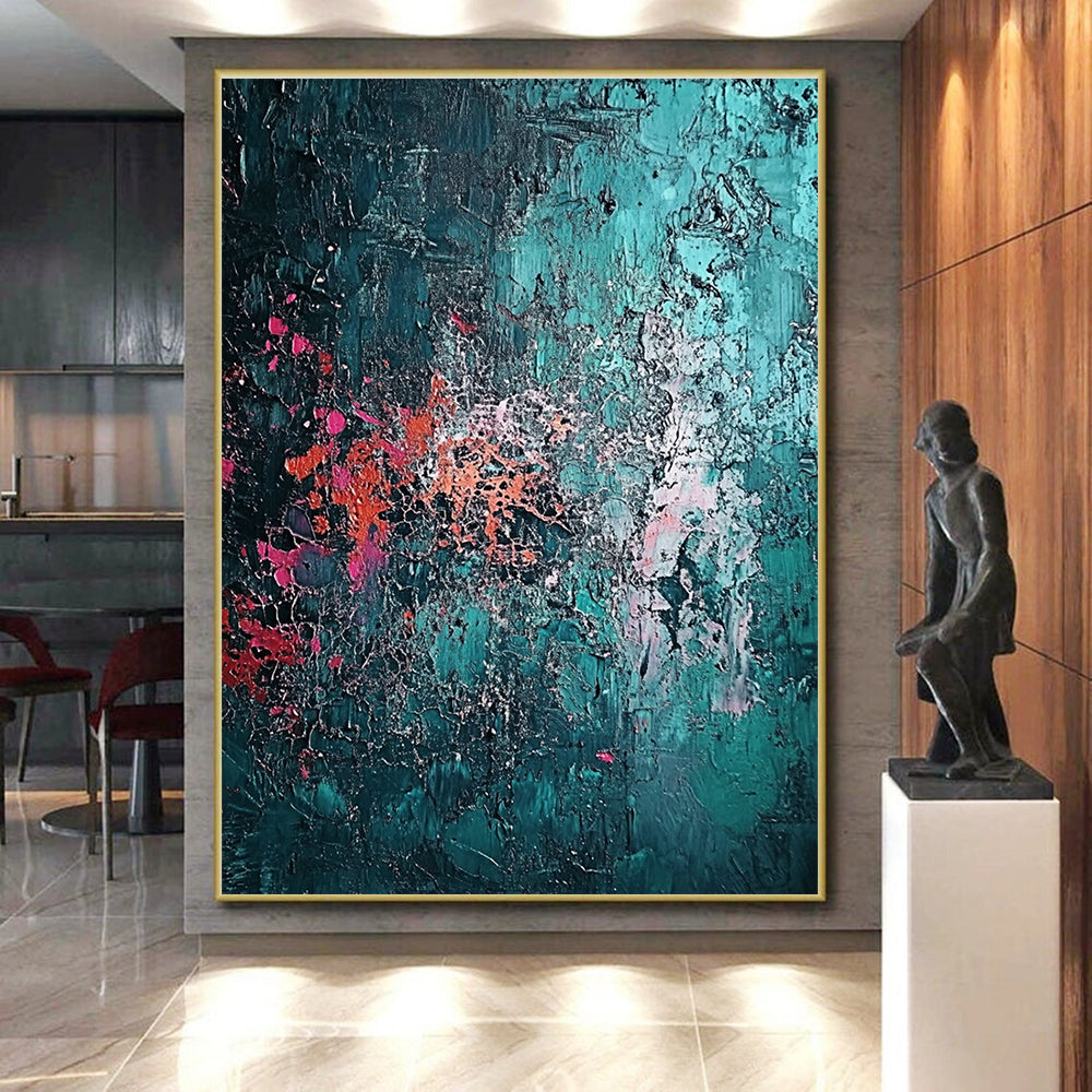 Textured Teal Abstract Painting with Intricate Details WINK642