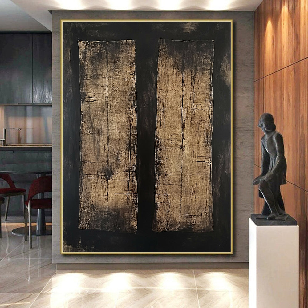 Dark Wood Textured Abstract Painting with Rustic Charm WINK796