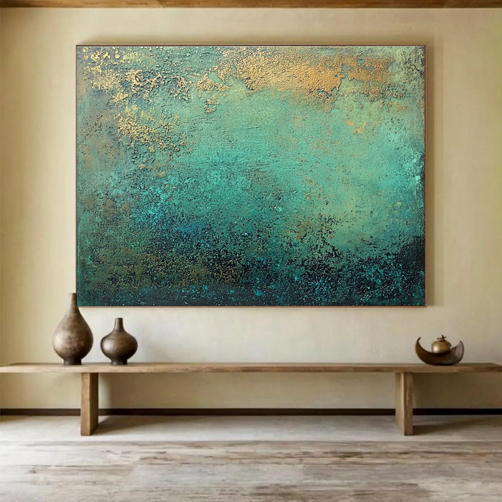 Teal and Gold Textured Abstract Painting ABS590